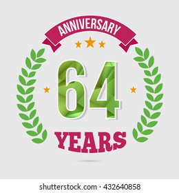 64 Years Anniversary with Low Poly Design and Laurel Ornaments