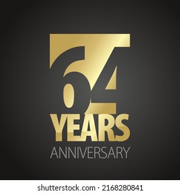 64 Years Anniversary negative space numbers gold black logo icon banner