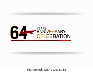 64 years anniversary simple black colored number  design with red ribbon isolated on white background for celebration