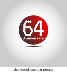 64 years Anniversary with simple bound design. Red bound with shadow. Dots font number. White colour font. My all design can see in my portofolio