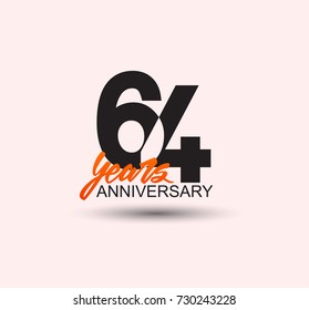 64 years anniversary simple design with negative style and yellow color isolated in white background