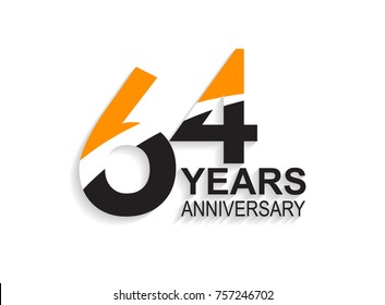 64 years anniversary simple design with white slash in orange and black number for celebration event