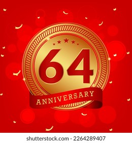 64 years anniversary. Anniversary template design concept with gold and red colors , design for event, invitation card, greeting card, banner, poster, flyer, book cover and print. Vector Eps10
