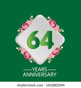 64 Years anniversary. Vector design greeting card with decorative floral for celebration