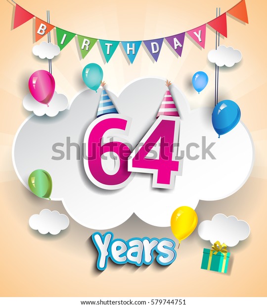64 Years Birthday Design Greeting Cards Stock Vector (Royalty Free ...
