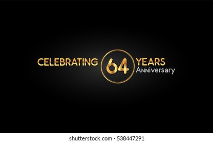 64  years gold anniversary celebration logo, isolated on dark background
