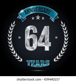 64 Years Silver anniversary logo, low poly design number