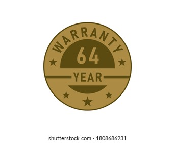 64 years warranty golden badges isolated on white background. Warranty label