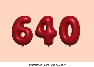 640 3d number balloon made of realistic metallic air balloon 3d rendering. 3D Red helium balloons for sale decoration Party Birthday, Celebrate anniversary, Wedding Holiday. Vector illustration
