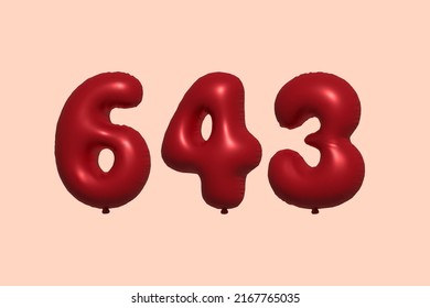 643 3d number balloon made of realistic metallic air balloon 3d rendering. 3D Red helium balloons for sale decoration Party Birthday, Celebrate anniversary, Wedding Holiday. Vector illustration