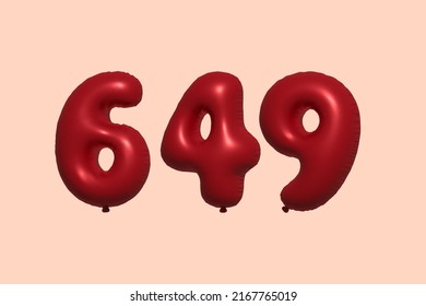 649 3d number balloon made of realistic metallic air balloon 3d rendering. 3D Red helium balloons for sale decoration Party Birthday, Celebrate anniversary, Wedding Holiday. Vector illustration