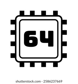 64-bit computer icon clip art isolated in white background. 64 bit. Processing capabilities explanation. Microprocessor symbol modern