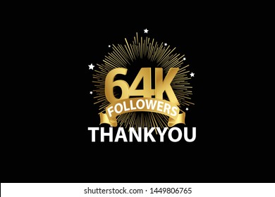 64K, 64.000 Followers anniversary, minimalist logo years, jubilee, greeting card. invitation. Sign Ribbon Gold space vector illustration on black background - Vector