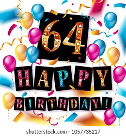 64rd Anniversary Celebration Design, with gift box, balloons and confetti, Colorful Vector template elements for your, sixty three years birthday celebration party.