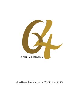 64th, 64 Years Anniversary Logo, number, Golden Color, Vector Template Design element for birthday, invitation, wedding, jubilee and greeting card illustration.