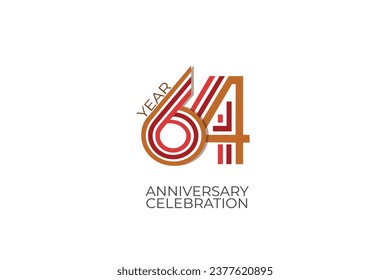 64, 64 años, 64 años aniversario con estilo retro en 3 colores, rojo, rosa y marrón en fondo blanco para tarjeta de invitación, afiche, internet, diseño, afiche, tarjetas de felicitación, evento - vector