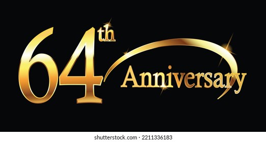 64th Anniversary celebration. Gold Luxury Banner of 64th Anniversary celebration. sixty-fourth celebration card. Vector anniversary eps 10