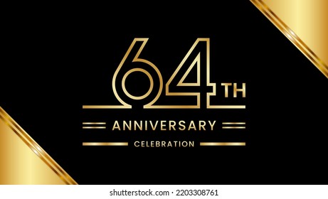 64th Anniversary Celebration with golden text, Golden anniversary vector template