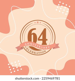 64th anniversary celebration logo vector design with brown color background and  brown color later abstract design 