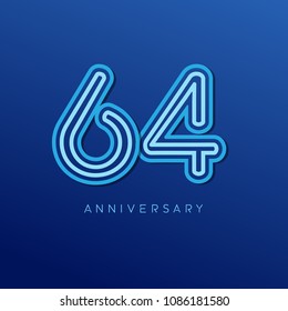 64th anniversary celebration logotype. anniversary logo with blue line color isolated on dark blue background, vector design for celebration, invitation card, and greeting card