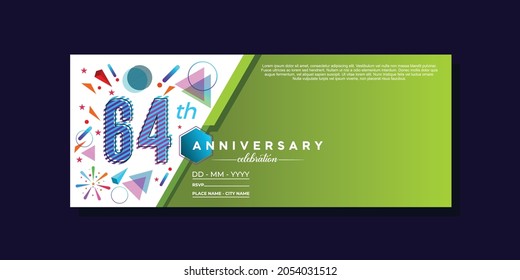 64th anniversary, anniversary celebration vector design on colorful geometric background and circle shape.