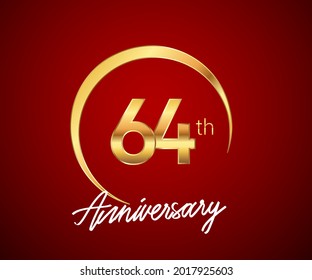 64th anniversary golden color with circle ring isolated on red background for anniversary celebration event.