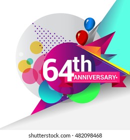 64th Anniversary logo, Colorful geometric background vector design template elements for your birthday celebration.
