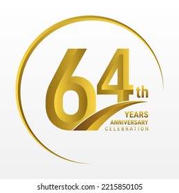 64th Anniversary Logo, Logo design for anniversary celebration with gold color isolated on white background, vector illustration