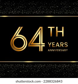 64th anniversary logo design with double line concept. Line Art style. Golden number logo. Vector Template Illustration