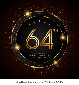 64th anniversary logo with golden color double line style