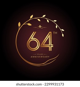 64th anniversary logo with golden number for celebration event, invitation, wedding, greeting card, banner, poster, and flyer Golden tree vector design