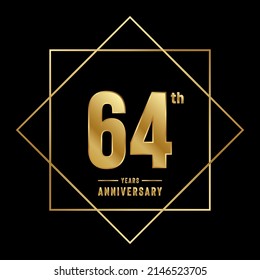 Logotipo del 64 aniversario. Diseño de planilla de celebración del aniversario con anillo de oro para folletos, folletos, revistas, póster de folleto, banner, web, invitación o tarjeta de saludo. Ilustraciones vectoriales.
