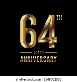 64th Anniversary logotype. Anniversary celebration template design with golden ring for booklet, leaflet, magazine, brochure poster, banner, web, invitation or greeting card. Vector illustrations.