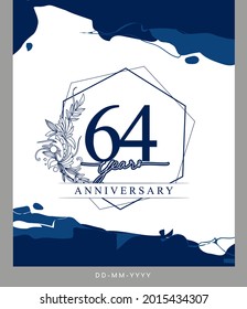 64th Anniversary logotype with hand drawn background blue color for celebration event, wedding, greeting card, and invitation.