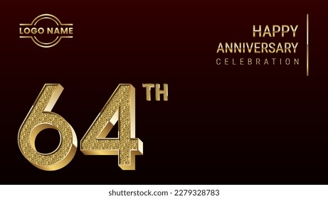 64th Anniversary template design concept with golden number. Vector Template