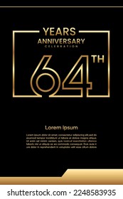 Diseño de plantilla del 64º Aniversario con color dorado para eventos de celebración, invitación, banner, afiche, volante, tarjeta de saludo, portada del libro. Plantilla de vector