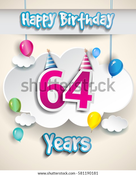 64th Birthday Celebration Design Clouds Balloons Stock Vector (Royalty ...