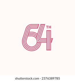 64th modern linear outline logo vector icon, banner, greeting card design template