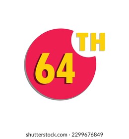 64th  sixty fourth Ordinal number in the circle, counting anniversary typography letter icon vector symbol logo illustration line editable stroke flat design style isolated on white