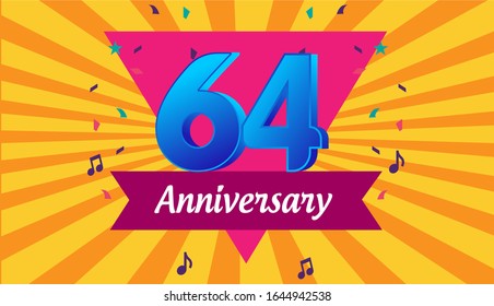 64th years anniversary celebration emblem. vector illustration template design for web, flyers, poster, greeting & invitation card