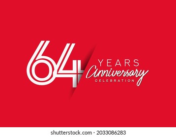 64th Years Anniversary celebration logo, flat design isolated on red background.