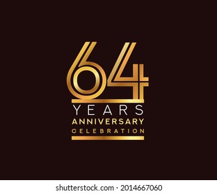 64th years anniversary celebration logotype. Anniversary logo with golden and silver color isolated on black background, vector design for celebration, invitation card, and greeting card