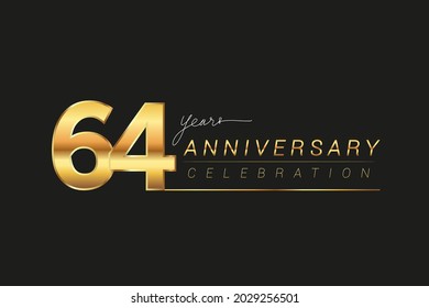 64th years anniversary celebration logotype. Anniversary logo with golden and silver color isolated on black background, vector design for celebration, invitation card, and greeting card.