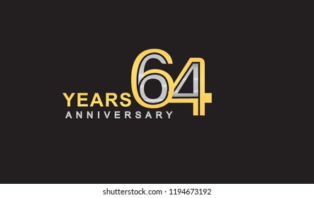 64th years anniversary logo design with multiple line silver and golden color, for celebration event isolated on black background, vector illustration.