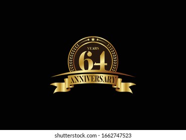 Jubiläum Logo-Vorlage, Geburtstagsfeier der Vektorillustration, Goldenes Jubiläumsemblem mit Band. Design für Broschüren, Broschüren, Broschüren, Poster, Web, Einladung oder Grußgeschmack