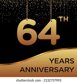 64th years anniversary, vector design for anniversary celebration with gold color on black background, simple and luxury design. logo vector template