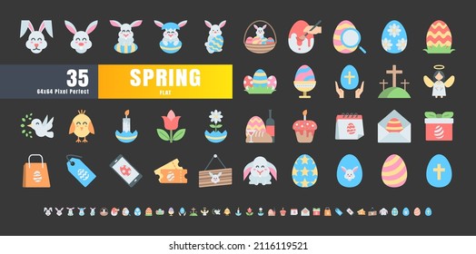 64x64 Pixel Perfect. Easter Day Set. Flat Color Icons. For App, Web, Print. Ready to use and Easy to Customize. Editable Stroke.