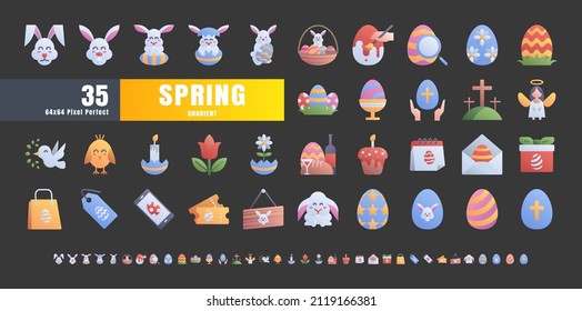 64x64 Pixel Perfect. Easter Day Set. Flat Gradient Color Icons. For App, Web, Print. Ready to use and Easy to Customize. Editable Stroke.