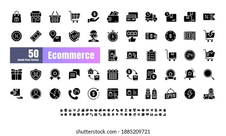 64x64 Pixel Perfect of Ecommerce Online Shopping Delivery. Filled Solid Glyph Icons Vector. for Website, Application, Printing, Document, Poster Design, etc.