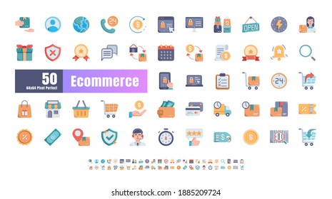 64x64 Pixel Perfect of Ecommerce Online Shopping Delivery. Flat Color Icons Vector. for Website, Application, Printing, Document, Poster Design, etc.